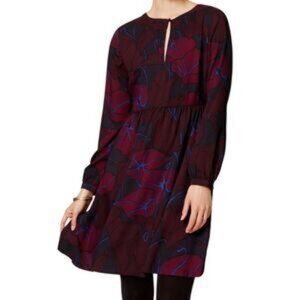 LOFT Wine Floral DRESS 14P